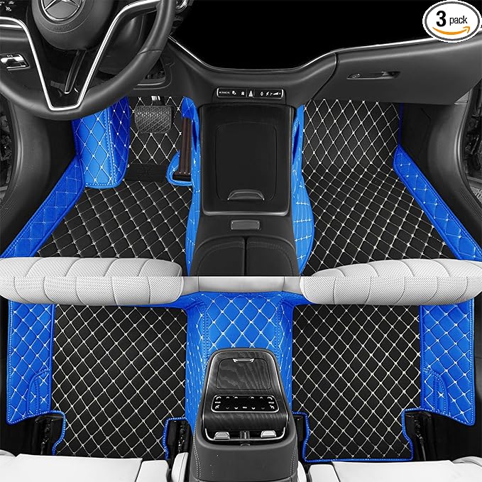 Luxury car Floor mats are for 99% of Vehicle Models,All Weather car Floor mats Provide Comprehensive Protection for Vehicles,Floor mats for car Personalized Customization! (Black-Blue)