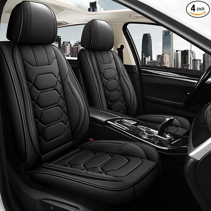 Pariitadin Leather Car Seat Covers Full Set, Waterproof Faux Leather Seat Covers for Cars, Non-Slip Car Interior Covers Universal Fit for Most Cars Sedans Trucks SUVs, Black