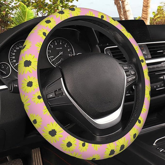 Abstract Sunflower Car Steering Wheel Cover, Non-Slip Absorbing Sweat Car Wheel Cover Accessories for Men Women,Universal 15" Fit Auto SUV Vans Trucks