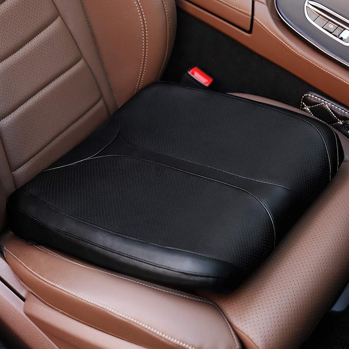 Leather Car Memory Foam Heightening Seat Cushion for Short People Driving, Hip(Coccyx/Tailbone) and Lower Back Pain Relief Butt Pillows, Adult Booster Seat for Car,Truck,SUV, Office Chair.