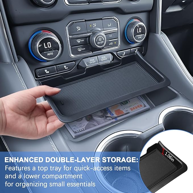 EDBETOS Center Console Organizer Tray for 2021-2023 2024 GMC Yukon & Chevy Tahoe Suburban Open Pocket Organizer Storage Hidden Secret Compartment, 2-Layer Upgrade (Not for Yukon Denali/Ultimate)