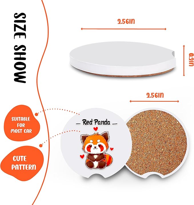 2 Pack Red Panda Car Cup Holder Coaster, Cute Car Interior Accessories Drink Coaster for Women & Men, Red Panda Lovers Themed Gifts Stuff Accessories Things Merchandise Items!