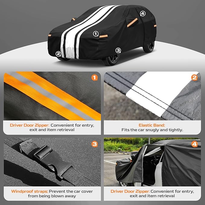 Kayme Heavy Duty Coupe Car Cover Waterproof All Weather for Automobiles, Outdoor Full Exterior Cover with Tape and Towel, Rain Snow Sun UV Protection, Fits Ford Mustang, Chevy Camaro etc.