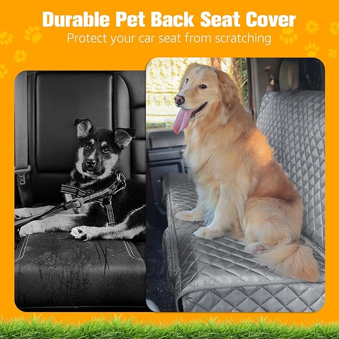 PETICON Dog Car Seat Covers for Truck Ford F-Series/Chevrolet Silverado/Ram/GMC Sierra, Waterproof Pet Back Seat Cover for Trucks, Scratchproof Nonslip Durable Rear Seat Cover for Dogs (Gray)