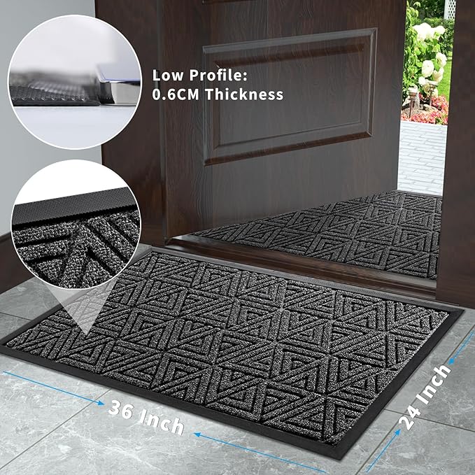 Yimobra Large Door Mat 36x24, All-Weather Waterproof Non-Slip Welcome Matt Outdoor, Heavy Duty Non Slip Doormat for Entryway for Patio and Garage Indoor, Easy Clean, Mix Grey