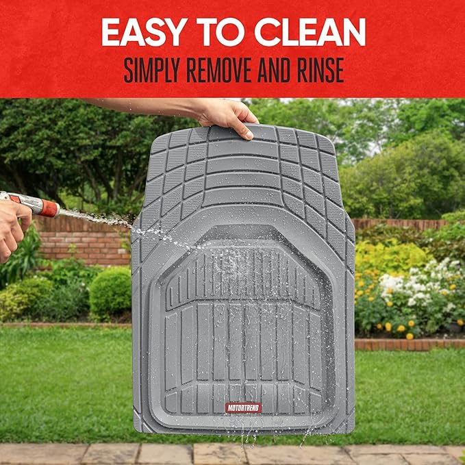 Motor Trend 943-GR FlexTough Defender Car Floor Mats -Next Generation Deep Dish Heavy Duty Contour Liners for Car SUV Truck & Van-All Weather Protection, Trim to Fit Most Vehicles Gray