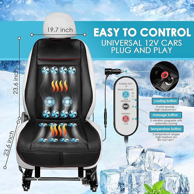 3 in 1 Massage Cushion with Winter, Cooling Seat Covers, Chair Massager for Full Body 12V Car Seat Covers, Gifts for Dad Mom (Winter,Summer,Massage-2)