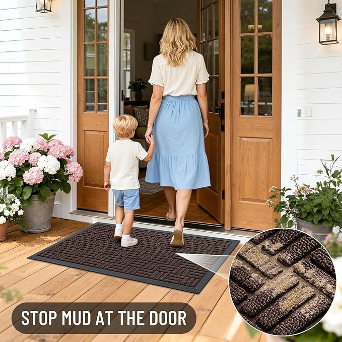 OLANLY Front Door Mat Outside Entrance 47x23, Absorbent, Heavy Duty Sturdy Natural Rubber Doormat Indoor Outdoor, Stain and Fade Resistant, Non-Slip Backing Low Profile Floor Mat for Entryway, Brown
