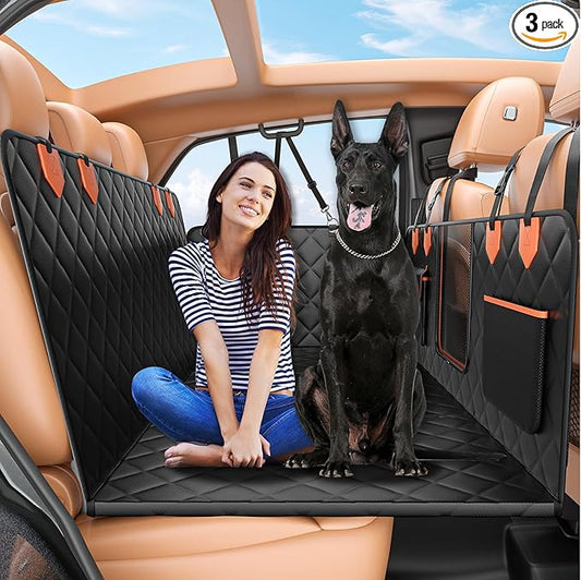 Dog Seat Cover for Back Seat, Hard Bottom Back Seat Extender Holds 500 lbs, Waterproof & Nonslip Car Hammock for Large Pets, Comfortable Travel Seat Protector for SUV and Sedan