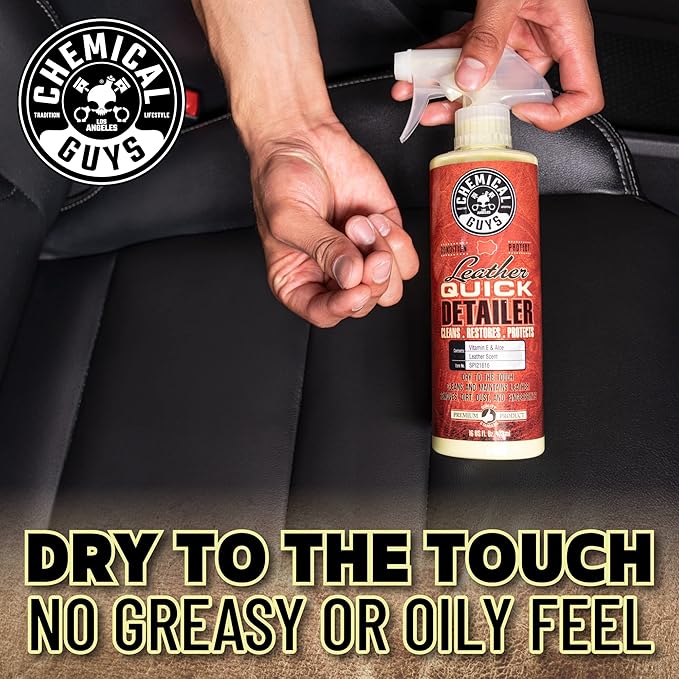 Chemical Guys Leather Quick Detailer - Interior Cleaner and Conditioner for Natural, Synthetic, Pleather, and More, Safe for Car Seats, Furniture, Apparel, Shoes & Boots, Leather Scented - 16 fl oz