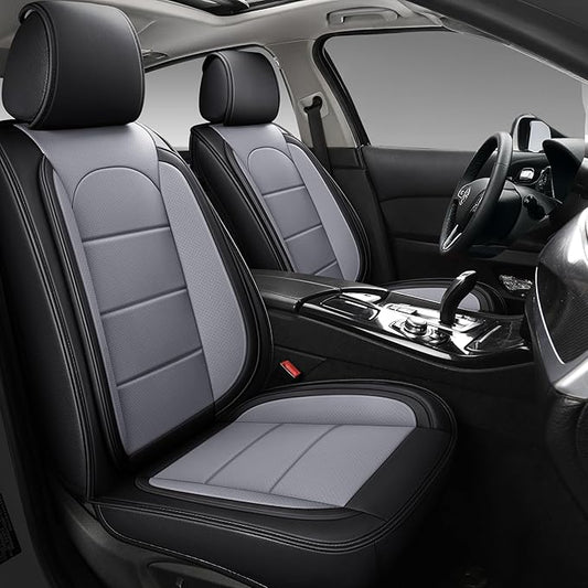 AOOG Leather Car Seat Covers with Car Backseat Organizer, Universal fit Automotive Vehicle Most Sedan SUV Pick-up Truck (Full Set, Black&Grey)