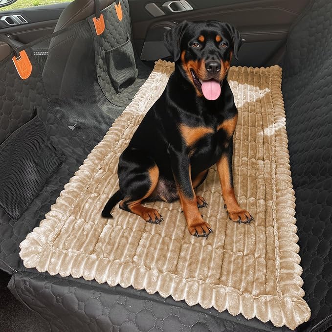 Dog Car Seat Cover for Back Seat, Dog Bed for Car, Fit for Backseat Extenders, Car Seat Protector, Nonslip Soft Durable for Cars Trucks and SUVs (Light Brown, 24.8"*54")