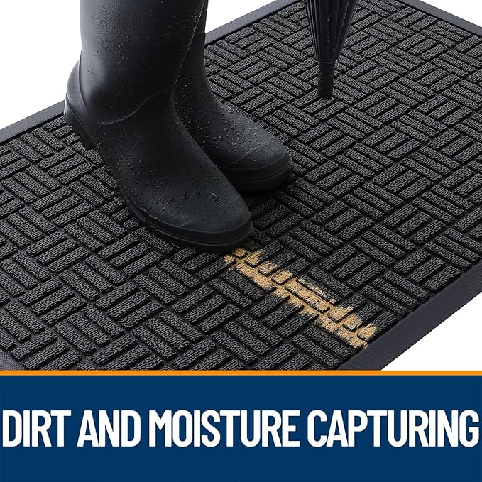 OLANLY Front Door Mat Outside Entrance 47x32, Absorbent, Heavy Duty Sturdy Natural Rubber Doormat Indoor Outdoor, Stain and Fade Resistant, Non-Slip Backing Low Profile Floor Mat for Entryway, Black