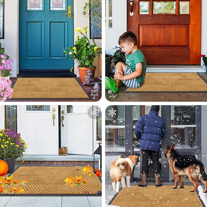 Smiry Front Door Mat Outside Entrance, Heavy Duty Sturdy Natural Rubber Doormat, Trap Dirt and Moisture, Easy Clean Low Profile Mats for Indoor Outdoor Entry, Irregular Triangle (36x24, CRM-Yellow)