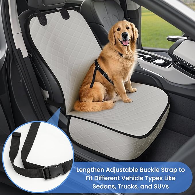 Dog Car Seat Covers, Waterproof Front Seat Cover for Dogs, Scratch-Proof, Nonslip Pet Passenger Seat Cover Protector, Universal Fit for Cars Trucks SUVs, Standard Size, Beige