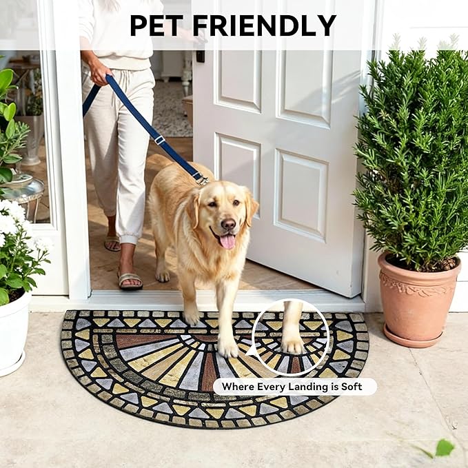 Outdoor Rubber Mat 17.71"x29.52" Heavy Duty, Waterproof Doormat for Outside Entrance, Non-Slip Backing, Easy Clean Patio Carpet for Garage, Porch, Deck, Kitchen (Yellow)