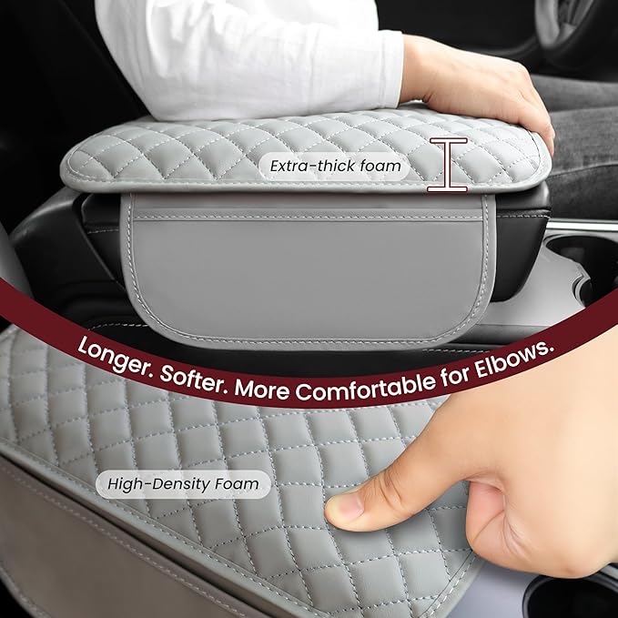 DS Upgraded Car Center Console Cover with 2 Storage,Arm Rest Covers Armrest Cover for Car, Microfiber Leather Car Armrest Cover Cushion, Universal Car Interior Accessories for Vehicles（Gray Longer）