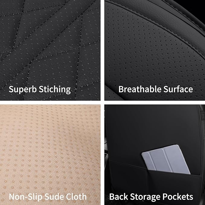 Leather Automotive Seat Covers Universal Fit for Cars, SUV, Sedans, Anti-Slip & Breathable (Black, Front Seat)