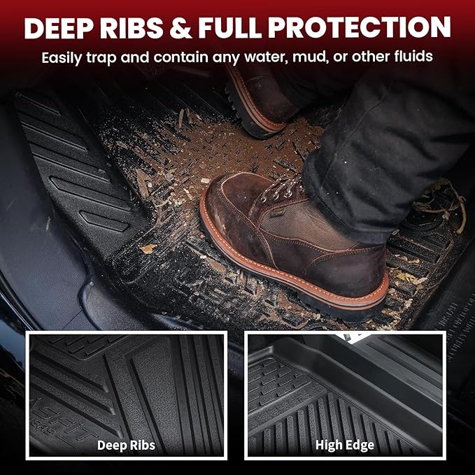 LASFIT Premium Extra Thick Floor Mats & Bed Mat for Tesla Cybertruck 2025/2024/2023 Custom Fit TPE All Weather 1st & 2nd Row Car Accessories Full Set Front Rear Cargo Trunk Liners, 6PCS Black