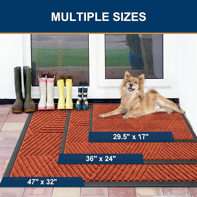 Smiry Front Door Mat Outside Entrance, Heavy Duty Sturdy Natural Rubber Doormat, Trap Dirt and Moisture, Easy Clean Low Profile Mats for Indoor Outdoor Entry, Irregular Triangle (36x24, BRN-Orange)