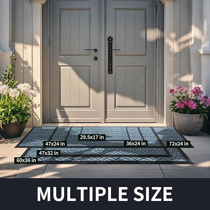 Yimobra Large Door Mat Outside Entrance 47x32, Waterproof Heavy Duty Outdoor Mats for Front Door, Non Slip Rubber Entry Mat for Garage Patio Indoor, Easy Clean, Mix Blue