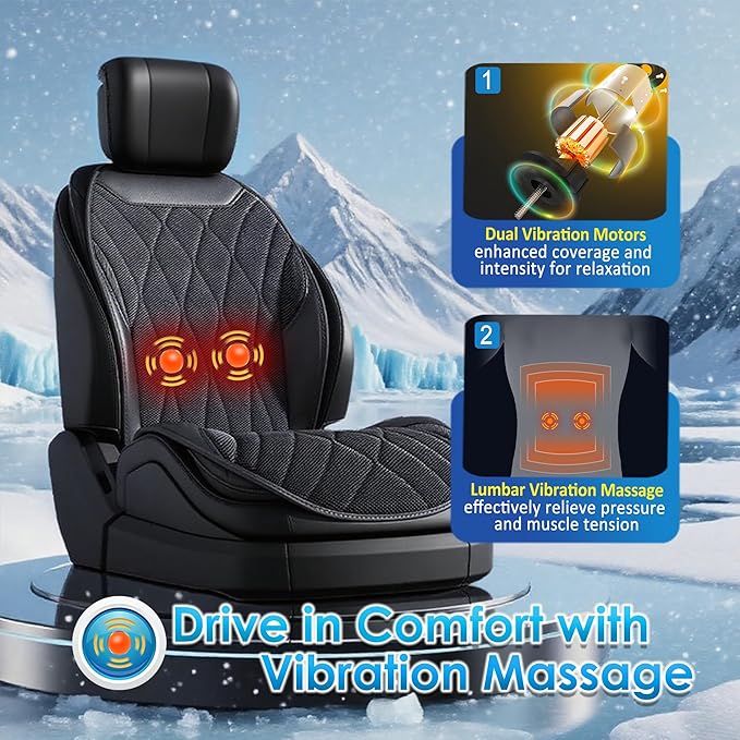 3-in-1 Cooling Car Seat Cushion with Massage & Temperature Control, 16 Fans Ventilated Seat Cooler, 12V Front Seat Summer Cooling Seat Cover for Car SUV Truck (Black)