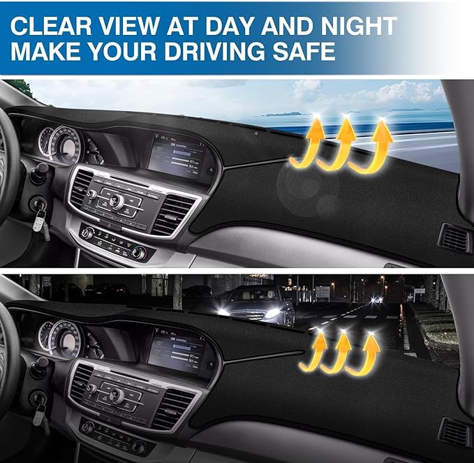 KUST Car Dash Cover for Honda Accord 2013 2014 2015 2016 2017 (LX, Sport, EX, EX-L, & Touring) Polyester Dashboard Cover Non-Slip Center Console Dash Cover Accessories for Honda Accord No Glare Black