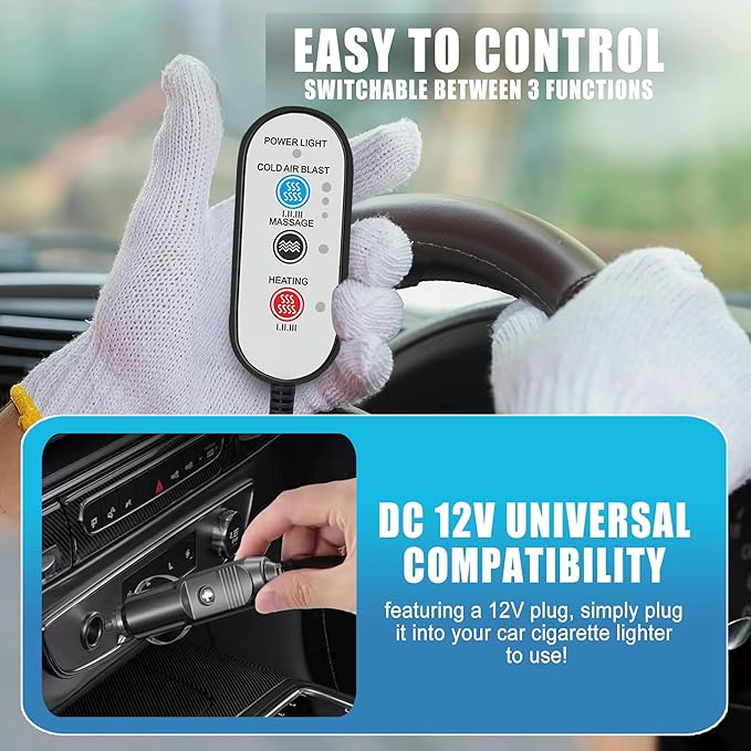 3 in 1 Massage Cushion with Winter, Cooling Seat Covers, Chair Massager for Full Body 12V Car Seat Covers, Gifts for Dad Mom (Winter,Summer,Massage-3)