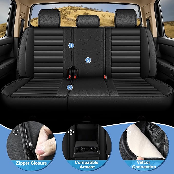 AOMSAZTO Seat Covers Toyota Tundra: Custom Fit for 2014-2021 Toyota Tundra Crewmax Double Cab Waterproof Leather Truck Seat Covers Protectors (Black)