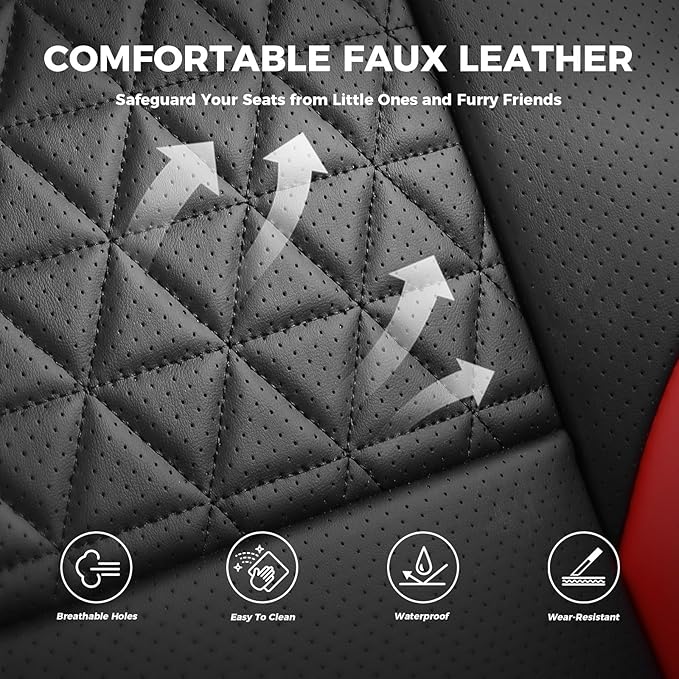 Red and Black Car Seat Covers Only Front 2pc - Breathable Faux Leather Universal Seat Covers for Cars, Automotive Protector Fit for Most Sedan SUV Pick-up Truck