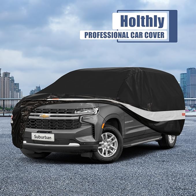 10 Layers SUV Car Cover Custom Fit for Chevrolet Chevy Suburban (1973-2025) Waterproof All Weather for Automobiles, Outdoor Full Cover Sun UV Rain Protection with Cotton.Black