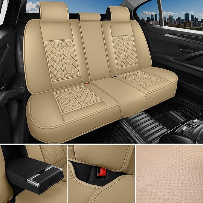 Leather Automotive Seat Covers Universal Fit for Cars, SUV, Sedans, Anti-Slip & Breathable (Beige, Front Seat)