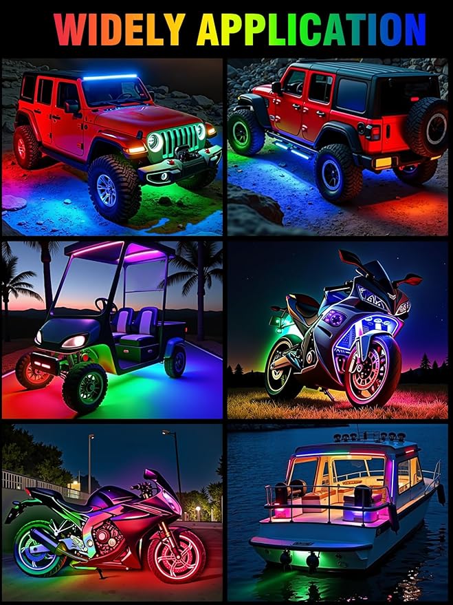 8 Pcs Car Led Light Strip IP67 Waterproof 11" Flexible Led Lights Underglow 12V for Car Motorcycle Boat Golf Cart Interior Exterior Decoration - Green, Blue, Red, White