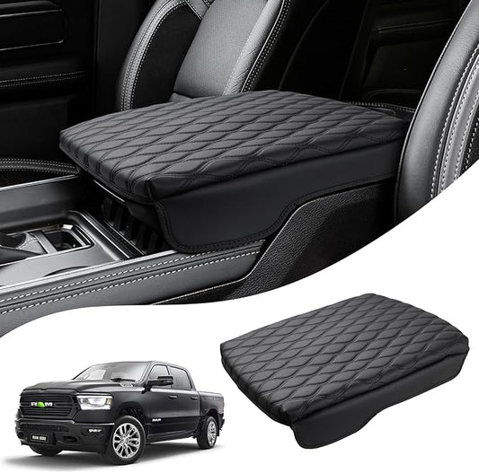 Autorder Center Console Cover for 2019-2025 2026 Dodge Ram 1500/2500/3500 Accessories Armrest Cushion Cover Nappa Leather Middle Console Covers Console Cushion Pad Anti-Scratch(Bucket Seat Only)