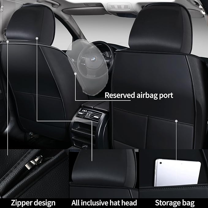 Skysep Crown Full Set Universal Fit 5 Seats Car Surrounded Waterproof Leather Car Seat Covers Protector Adjustable Removable Auto Seat Cushions with 2 Waist Pillows 2 Headrest Pillows (Black & Rose)