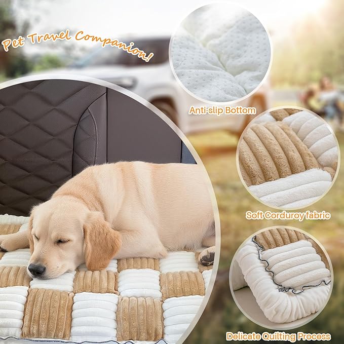 Dog Car Seat Cover for Back Seat, Dog Bed for Car, Fit for Backseat Extenders, Car Seat Protector, Nonslip Soft Durable for Cars Trucks and SUVs (Light Brown & White, 23.6"*51")