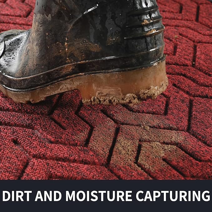 Yimobra Large Door Mat Outside Entrance 47x32, Waterproof Heavy Duty Outdoor Mats for Front Door, Non Slip Rubber Entry Mat for Garage Patio Indoor, Easy Clean, Black Red