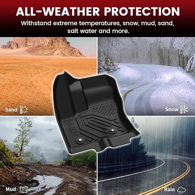 LASFIT Front Floor Mats for Ford Transit Connect 2014-2021 Vinyl Floor with Floor Posts All Weather Protector TPE Car Floor Liner for Transit Vans, 1st Row Only, Black