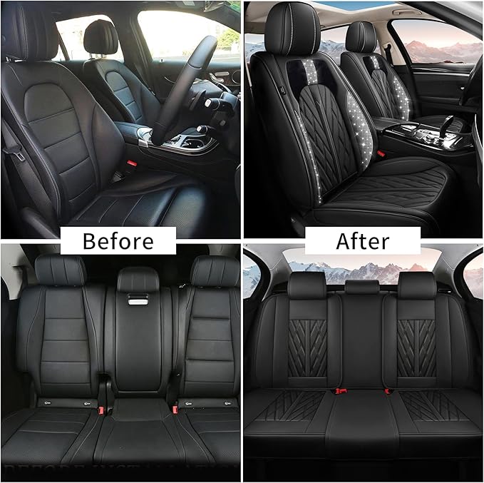 TTX LIGHTING Bling Car Seat Covers fit for Hyundai Sonata 2007-2026: Leather Seat Protector with Luxury Shining Diamonds (5 Seats, Black&Diamond)