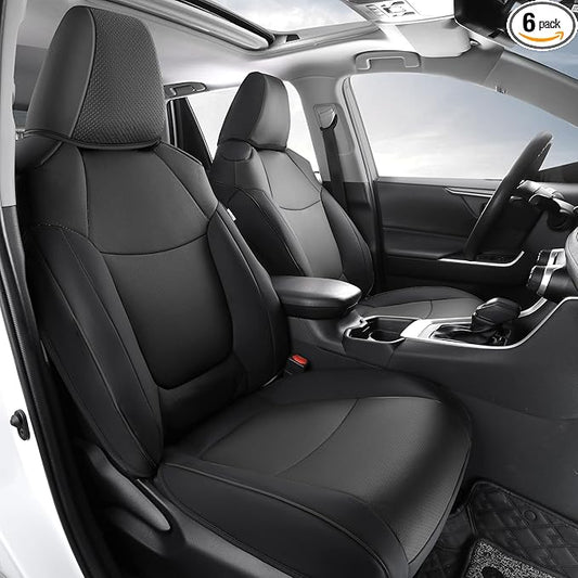 AOOG Leather Car Seat Covers Fit RAV4, Waterproof Faux Leather Seat Covers Custom Fit for Toyota RAV4 2019 2021 2022 2023 LE,XLE,XLE Premium, Limited (Full Set, Black)