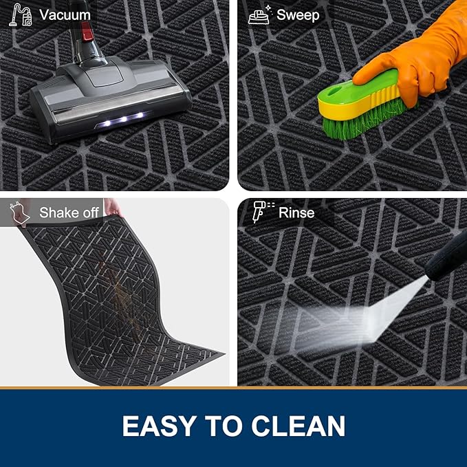 Smiry Front Door Mat Outside Entrance, Heavy Duty Sturdy Natural Rubber Doormat, Trap Dirt and Moisture, Easy Clean Low Profile Mats for Indoor Outdoor Entry, Grid Geometric (36x24, Black)