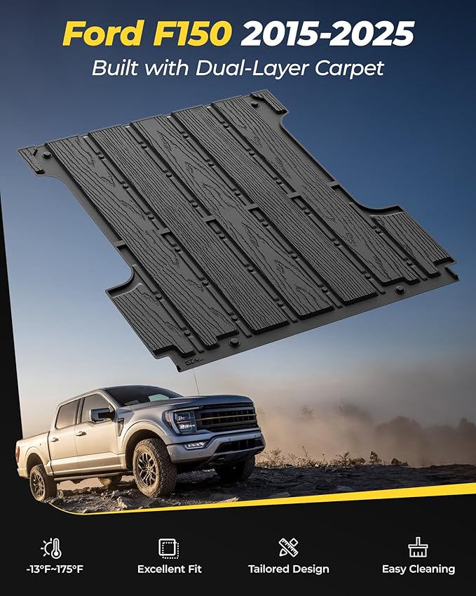 3W Bed Mat for Ford F-150 (5.5FT) 2015-2024 2025 Truck Bed (Include F150 Lightning 2024 2023 2022) All Weather Protector TPE Car Bed Liner Accessories Black