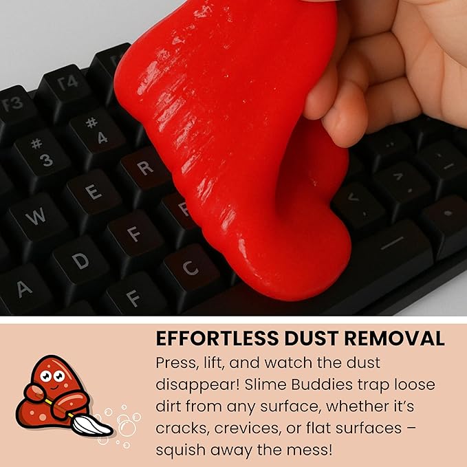 Slime Buddies Cleaning Slime | (3 Pack) 1 Lemon, 1 Apple, 1 Strawberry Scented Car Cleaning Gel | Car Interior, Cup Holder, & Keyboard Detailing Tool | Reusable Putty for Loose Dust & Dirt