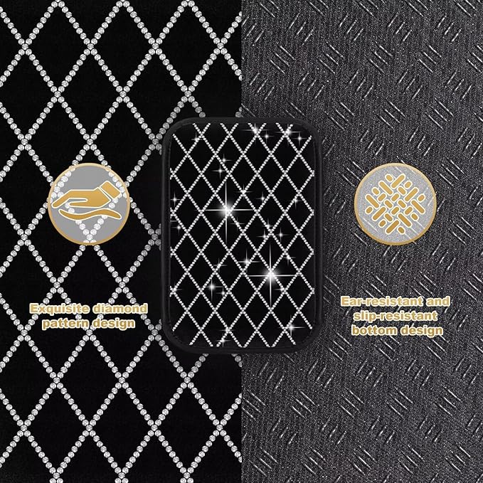 Car Armrest Cover Fit for bZ4X Diamond Rhinestone Bling Center Console Cover with 2 Storage Bags Leather Arm Rest Cover Pad Protector(Black)