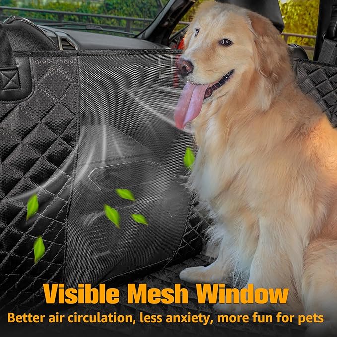 PETICON Dog Seat Covers for Trucks with Fold Up Seats, Crew Cab Floor Cover with Door Protection, Waterproof Full Coverage Pet Truck Back Seat Cover with Mesh Window for F-Series