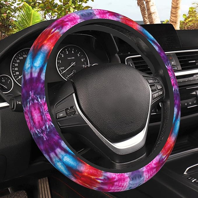 Tie Dye Steering Wheel Cover, Vintage Swirl Elastic Non-Slip Steering Wheel Protector,Auto Interior Decor for Women Girls,Universal 15" Fit for Sedans,Trucks