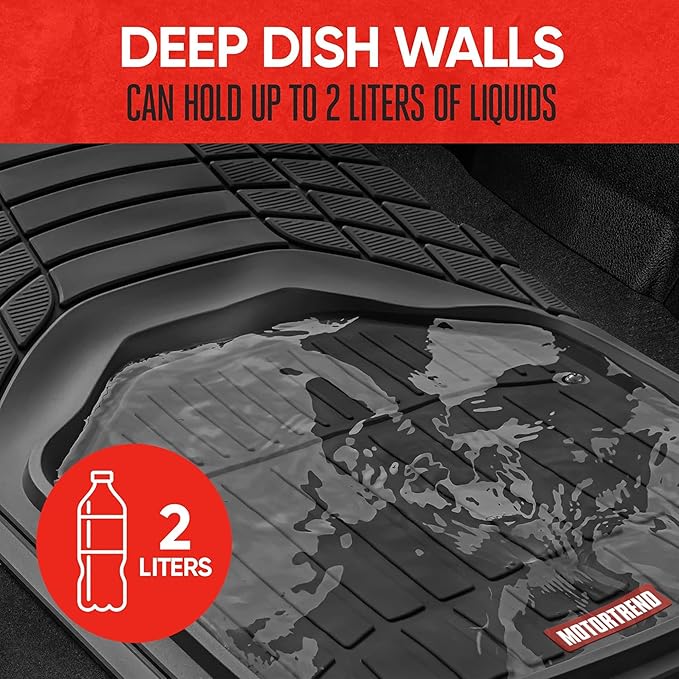 Motor Trend 943-BK FlexTough Defender Car Floor Mats -Next Generation Deep Dish Heavy Duty Contour Liners for Car SUV Truck & Van-All Weather Protection, Trim to Fit Most Vehicles Black