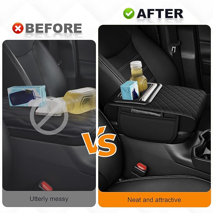 Armrest Cover for Car Fit for Jeep Cherokee Compass Gladiator Liberty Patriot Renegade Wrangler - Center Console Cover with Cup Holders and 2 Storage Pockets(Black)