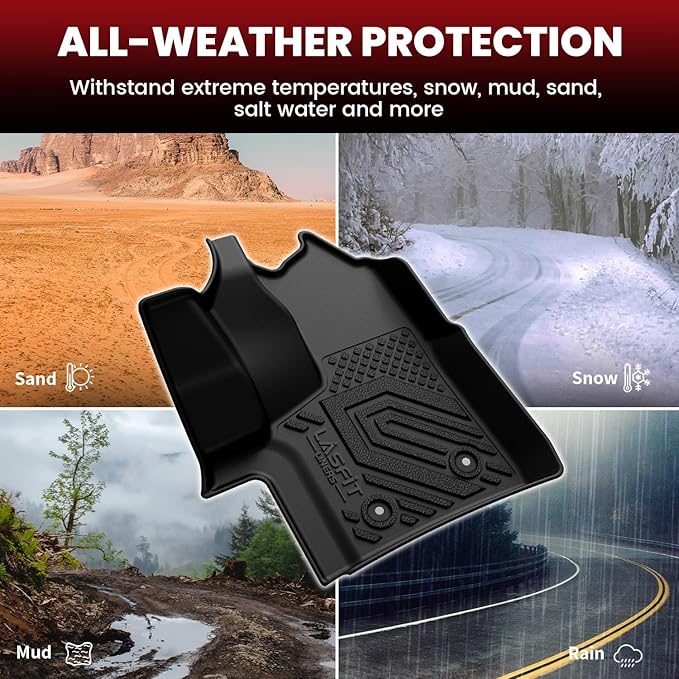 LASFIT Front Floor Mats for 2022-2025 2026 Ford Transit 150/250/350/350HD Vinyl Floor(Not for Transit Connect) All Weather Protector TPE Van Floor Liners for Transit Cargo/Passenger/Crew Vans, Black