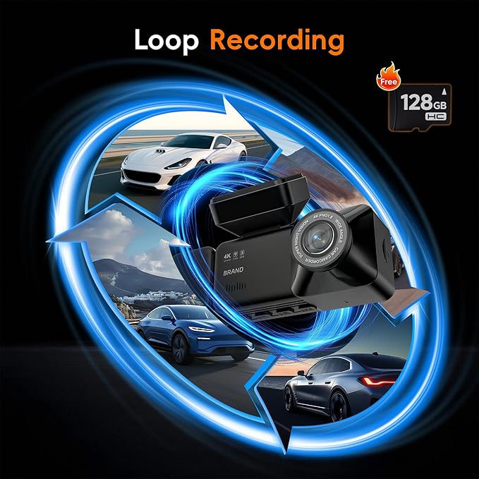 4K 3 Channel Dash Cam Front and Rear with Cabin, 4K+1080P+1080P Dash Camera for Cars, Free 128GB Card Included, Dash Cam with Night Vision, WiFi, GPS, APP Control, Parking Monitor, Loop Recording